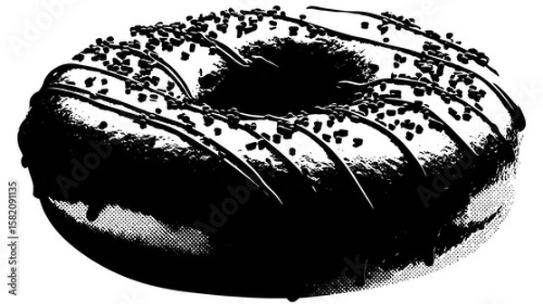 Fototapeta Black silhouette of a bagel with toppings, isolated on transparent background