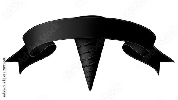 Fototapeta Black silhouette of a cone with ribbon banner, isolated on transparent background