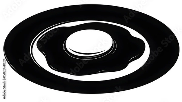 Fototapeta Black silhouette of a fried egg on a plate, isolated on transparent background