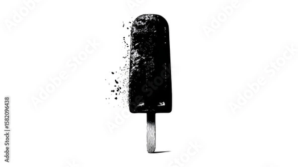 Fototapeta Black silhouette of a popsicle with fruit chunk texture, isolated on transparent background