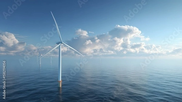 Fototapeta Offshore Wind Turbines Generating Renewable Energy on Calm Seas