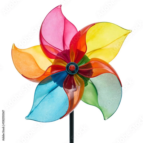 Fototapeta Pinwheel isolated, Transparent wind toy, Compact spinning gadget, Fun kinetic object, Colorful motion unit, Outdoor play piece, Decorative breeze tool