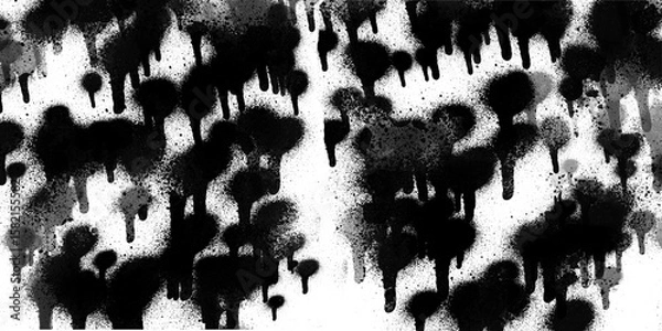 Fototapeta Dynamic black spray paint drips and splatter. Organic grunge paint texture with varied dark streaks, an edgy visual overlay element for contemporary and bold graphic design. Isolated on transparent bg