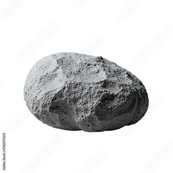 Fototapeta River rock smooth gray isolated, Natural stone texture element, Organic decor item, Rounded pebble object, Neutral design asset