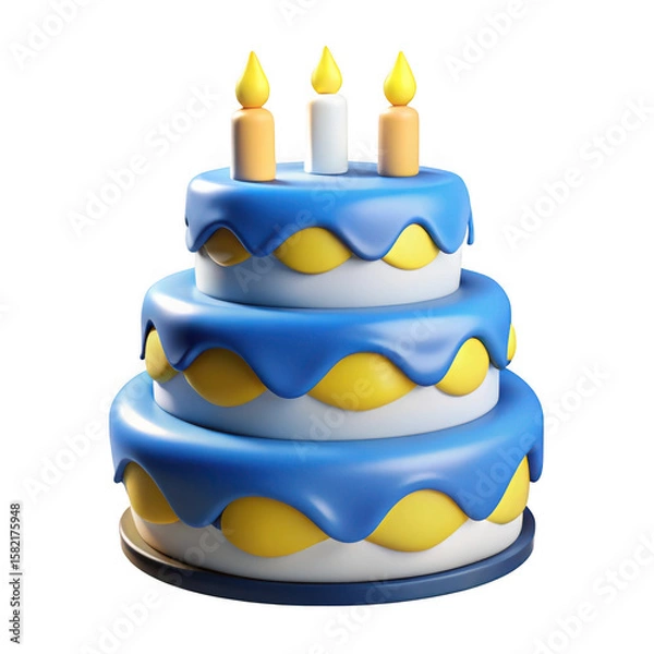Fototapeta 3d birthday cake with blue frosting and candles isolated on transparent background