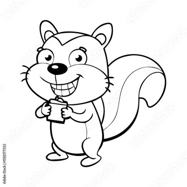 Fototapeta Cartoon funny squirrel holding nut 