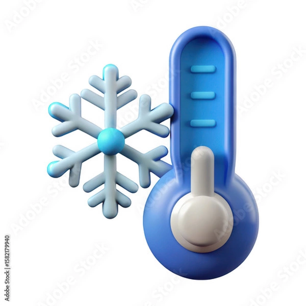 Fototapeta 3d blue thermometer and snowflake isolated on transparent background