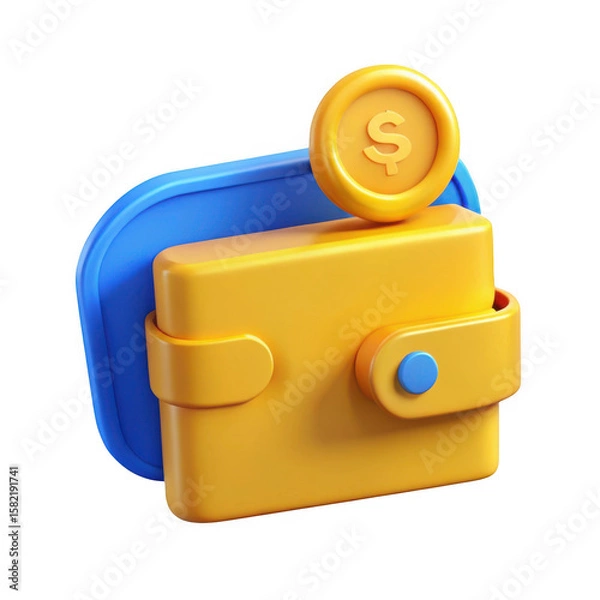 Fototapeta 3d yellow wallet with gold coin isolated on transparent background