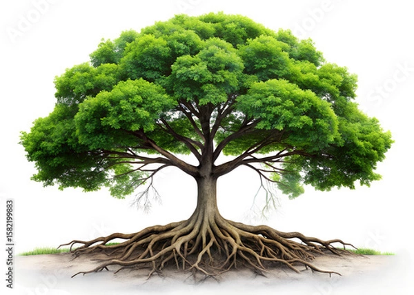 Obraz A majestic deciduous tree with a vast network of exposed roots, isolated on a clean transparent background