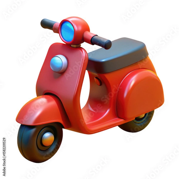 Fototapeta 3d red retro scooter isolated on transparent background