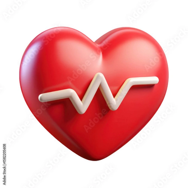 Fototapeta 3d red heart with ecg line isolated on transparent background