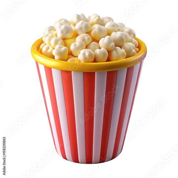 Fototapeta 3d popcorn bucket with red and white stripes isolated on transparent background