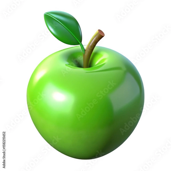 Fototapeta 3d shiny green apple with leaf isolated on transparent background