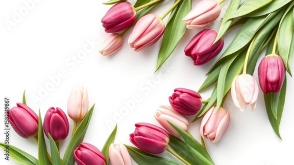 Obraz A stunning 3D render of a diagonal bouquet featuring vibrant tulips and hand-painted leaves, exuding lifelike realism.