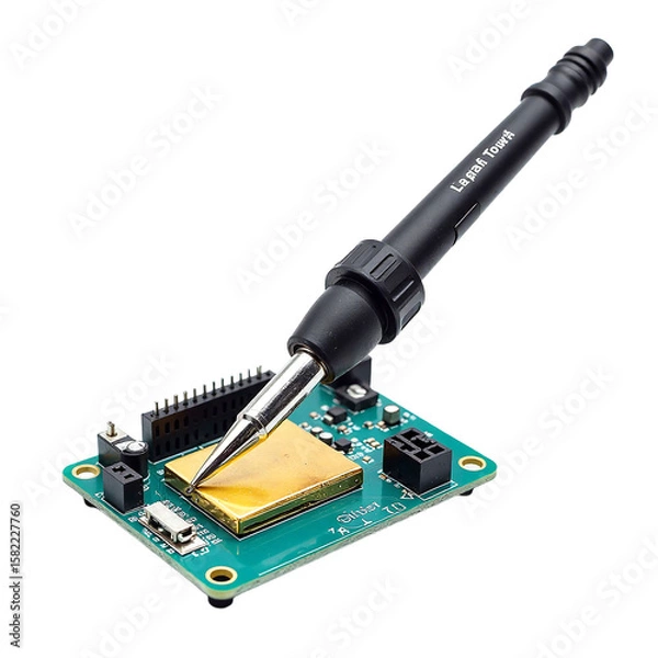 Fototapeta Soldering iron isolated, Transparent electronic tool, Compact heat gadget, Smart circuit device, Repair tech object, Sleek precision unit, DIY soldering component