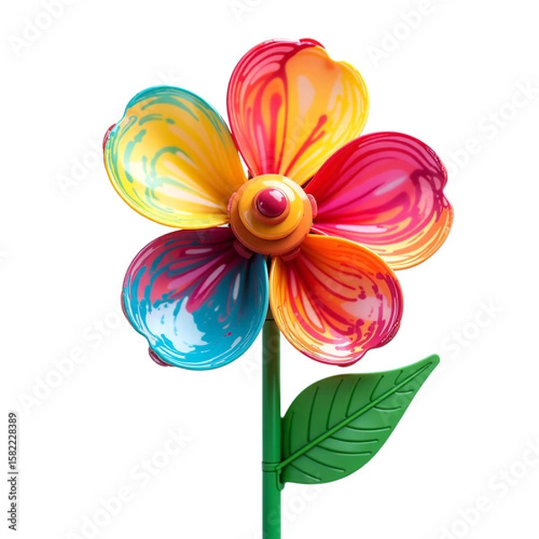 Fototapeta Spinning flower toy isolated, Transparent wind gadget, Compact garden object, Fun kinetic unit, Colorful bloom tool, Twirl decor piece, Whimsical prop