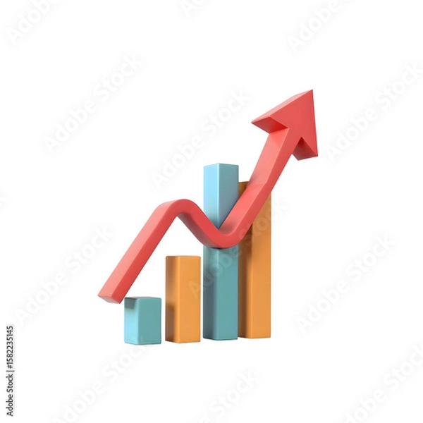 Obraz Growth Chart with Red Arrow on Transparent Background