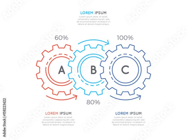 Fototapeta Thin line business infographic template with gears cogwheels 3 steps