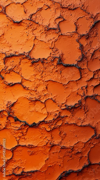 Fototapeta Close-up of cracked, dry orange soil or paint with irregular patterns and textures, highlighting natural or weathered surface details.