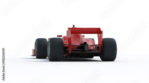 Fototapeta rear view of red formula one racing car on white background.