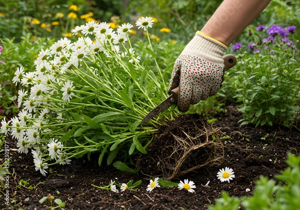 Obraz Gardener trimming a daisy plant