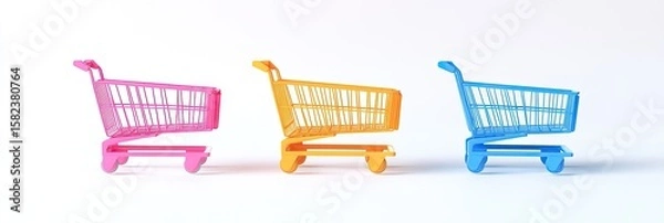 Fototapeta Three colorful shopping carts on a white background