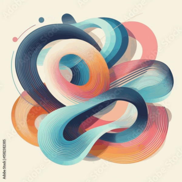 Fototapeta Modern vector illustration of multicolor squiggly lines, curvy abstract shapes with gradient transitions, isolated style.

