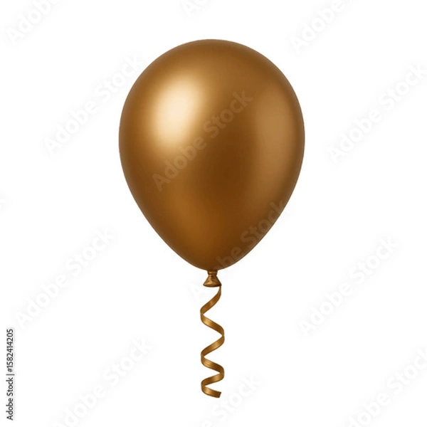 Fototapeta Isolated Golden Balloon with Curled Ribbon