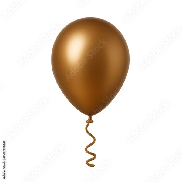 Fototapeta Isolated Golden Balloon with Curled Ribbon