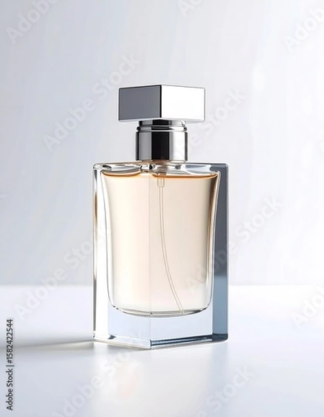 Fototapeta Perfume advertisement, bottle and minimalism: Minimalist composition showing a perfume bottle with subtle reflections.