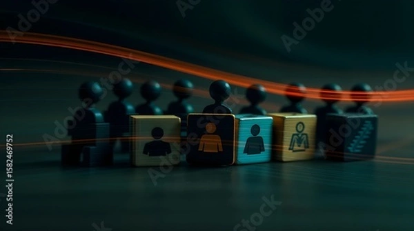 Obraz Leadership Teamwork Strategy with Wooden Figures and Organizational Icons