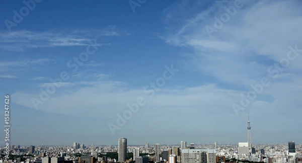 Obraz 青空と雲・日本の東京都市景観（台東区や葛飾区方面などを望む）