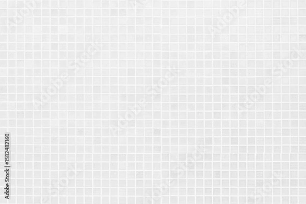 Fototapeta White tile wall chequered background bathroom texture. Ceramic brick wall and floor tiles mosaic background in bathroom and kitchen clean. Design pattern geometric with grid wallpaper decoration.