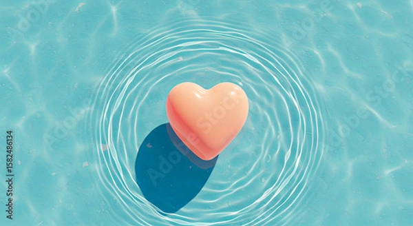 Fototapeta 水面に浮かぶハートのオブジェクト