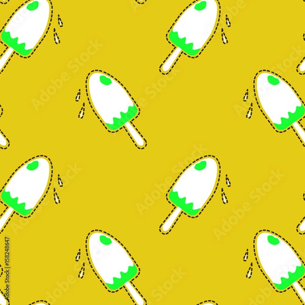 Fototapeta Vector illustration with mint ice cream in white glaze on yellow background. Can be used as a print on fabric and paper. Creative seamless pattern in modern style for clothes design or banners. EPS10.