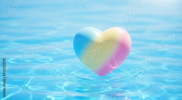 Fototapeta 水面に浮かぶハートのオブジェクト