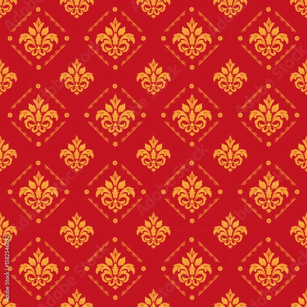 Fototapeta Native thai ethnic geometric pattern samless gold and red on red background. tiles, rugs, carpet