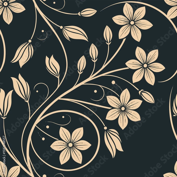 Fototapeta Seamless floral pattern in neutral tones with delicate flower and leaf design