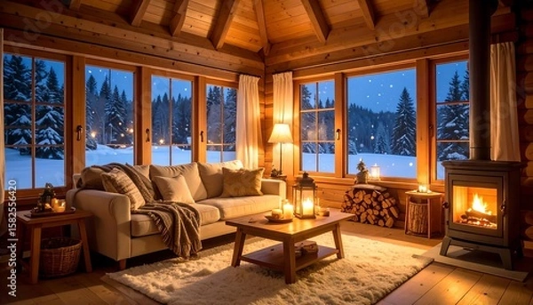 Obraz Cozy winter cabin living room (1)