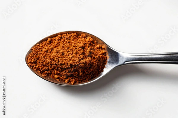 Obraz Brown Chinese Five Spice Powder in Metal Spoon White Background
