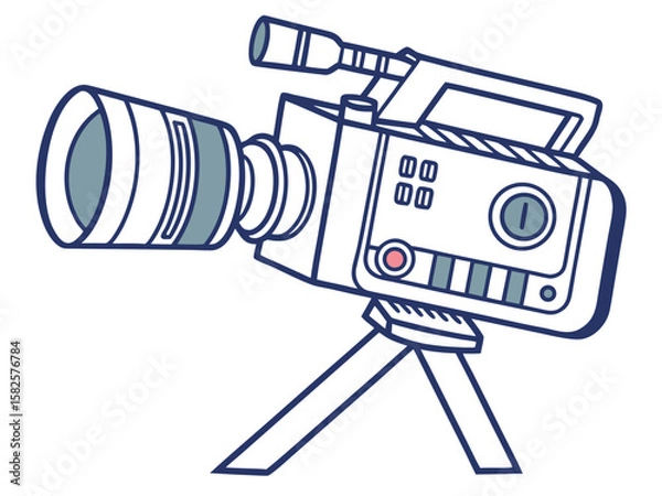 Fototapeta Vector illustration of a professional video camera on a tripod with transparency