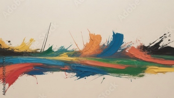 Fototapeta Colorful abstract artwork with textured brush strokes in bold style  