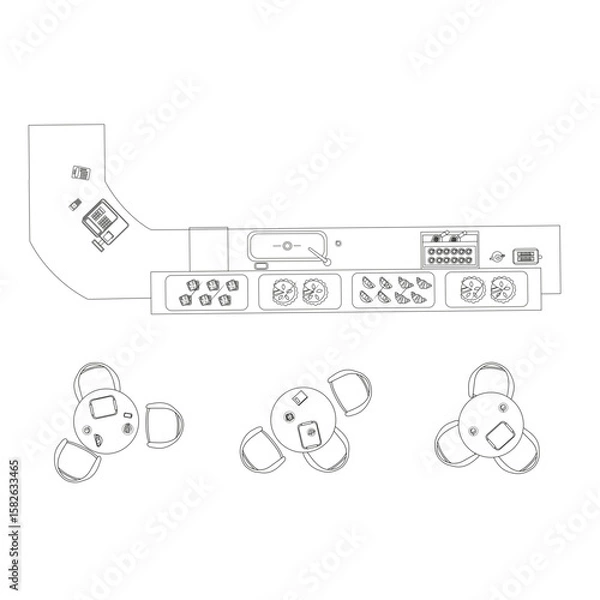 Fototapeta Top View Vector of Pastry Counter with Desserts and Coffee — Bakery Interior Illustration