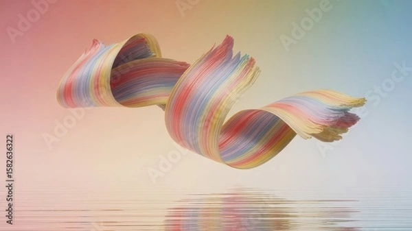 Fototapeta Colorful abstract ribbon swirling in soft pastel tones representing crafted  