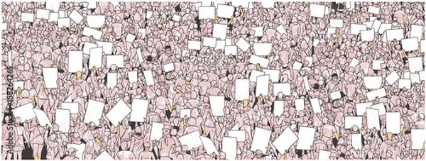 Fototapeta Illustration of massive crowd protest with blank signs. Ideal use as background or texture
