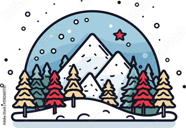 Fototapeta Winter Landscape with Snow-Capped Mountains and Evergreen Trees
