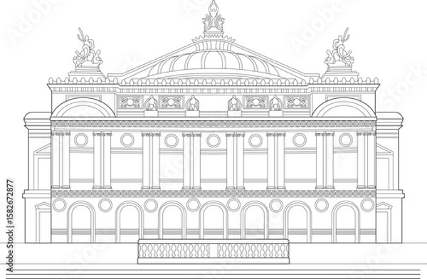 Obraz Detailed line drawing of Paris Op�ra Garnier. Iconic French architecture, historical landmark, classical design illustration.
