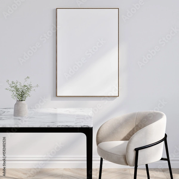 Fototapeta Mock up frame, Interior design with pure day light, modern furniture.