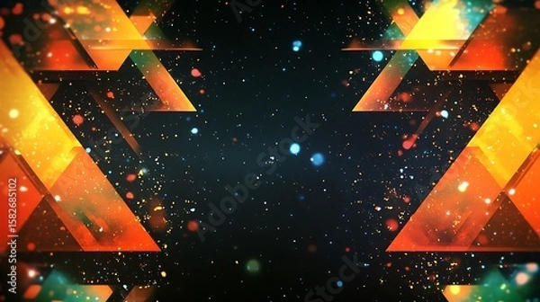 Fototapeta Abstract geometric background with vibrant colors and sparkling particles