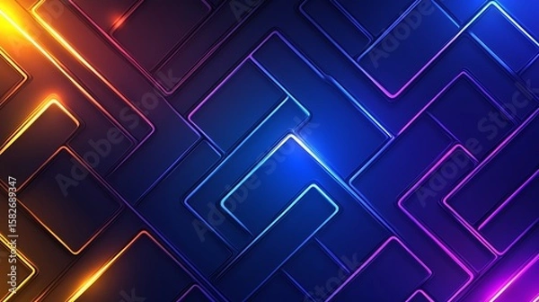 Fototapeta Abstract geometric background with vibrant neon lines